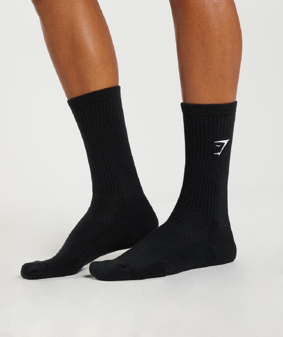 Calcetines Gymshark Premium Sharkhead Crew Single Hombre Negras | CO 4133SGL